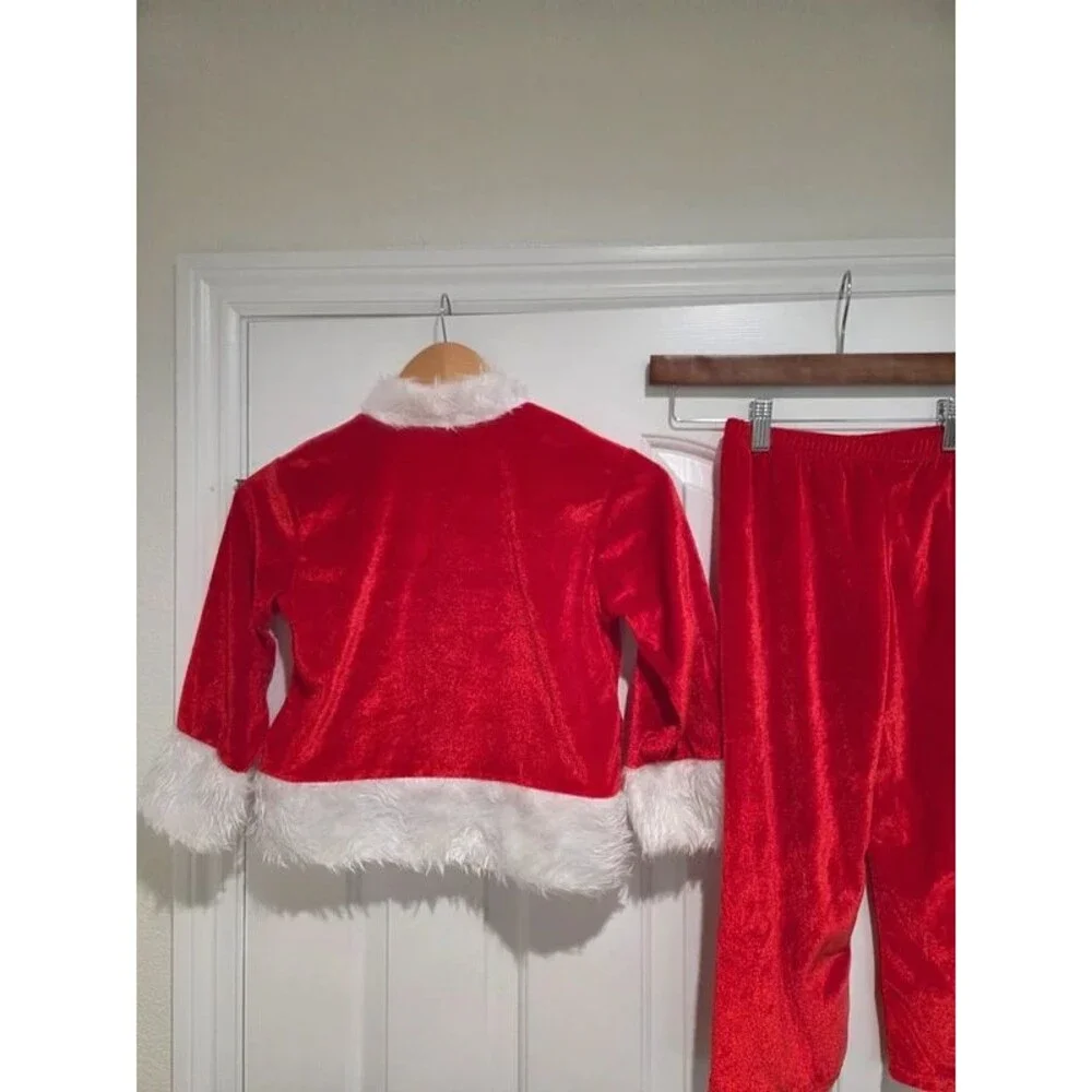 Kids Santa Claus Costume Red Suit Pants Hat Beard Wig Boot Covers Christmas